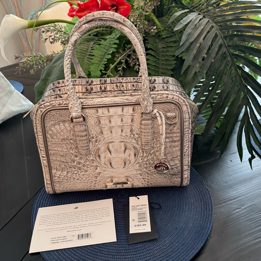 Brahmin Silver Crocodile Embossed Satchel-MARISSA